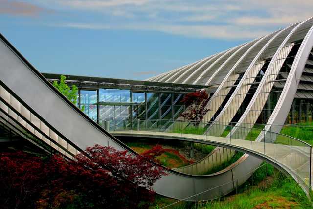 Modern building with green outdoor space